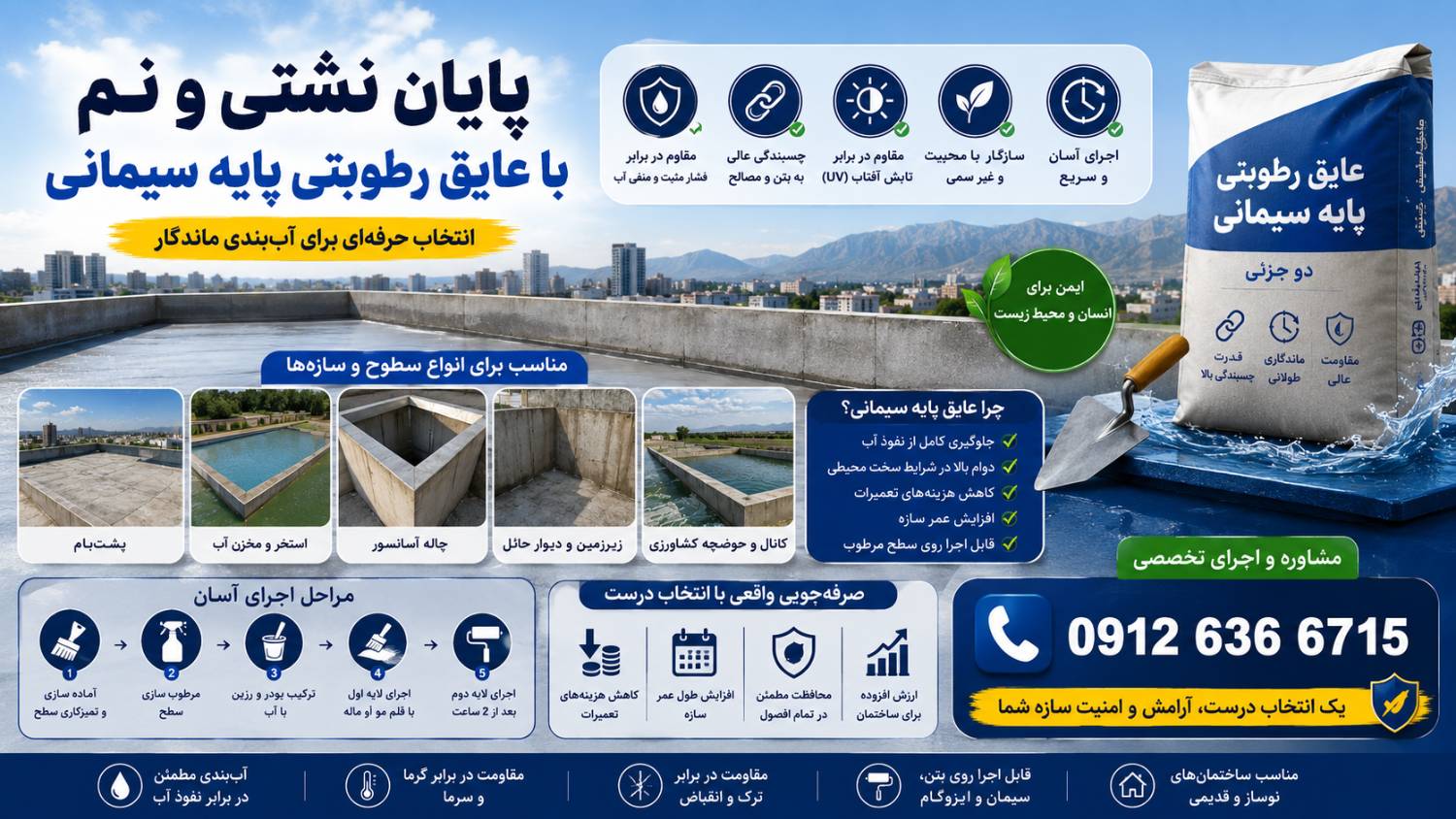 قیمت و کاربرد عایق رطوبتی پلیمری سیمان پایه تک و دو جزئی